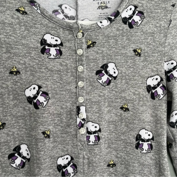 American Eagle “Vampire Snoopy Woodstock” Peanuts Print Henley Lounge Romper M - Picture 7 of 15